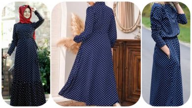 تصویر از پارچه نخی سرمه ای خالدار و پیراهن های کژوال