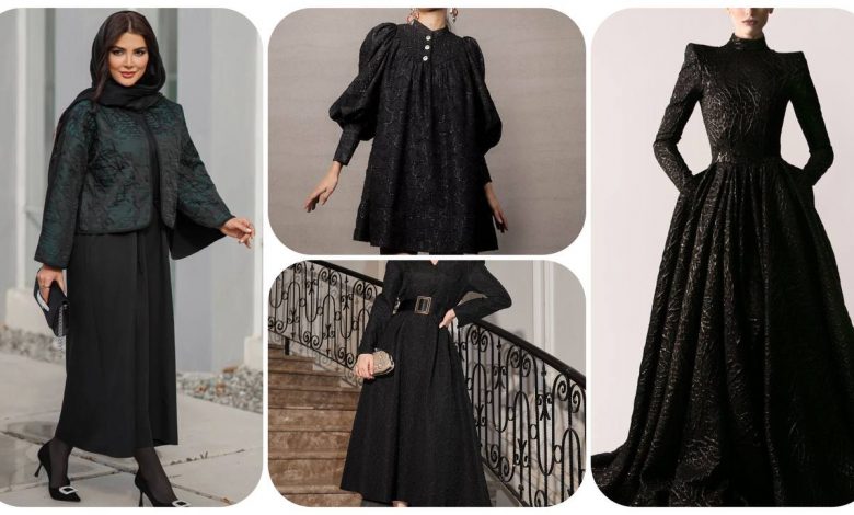 پارچه-ژاکارد-مشکی-مجلسی-و-7-مدل-لباس-شیک-+-عکس