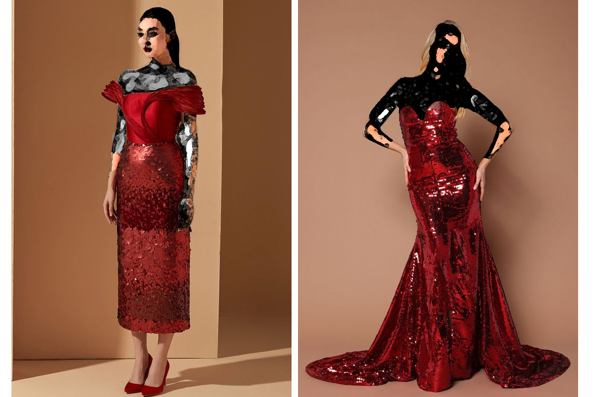 لباس-مجلسی-قرمز-با-پارچه-پولکی