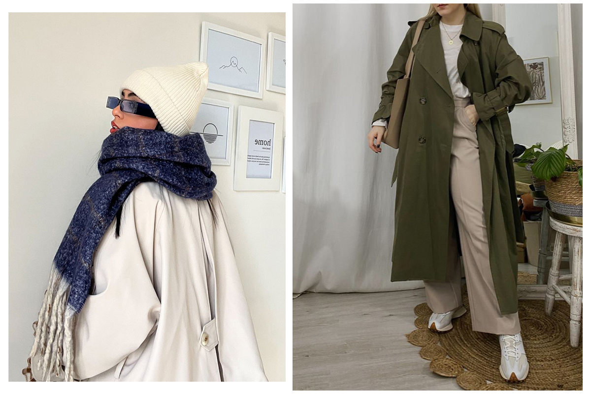 بارانی بلند با شال پشمی