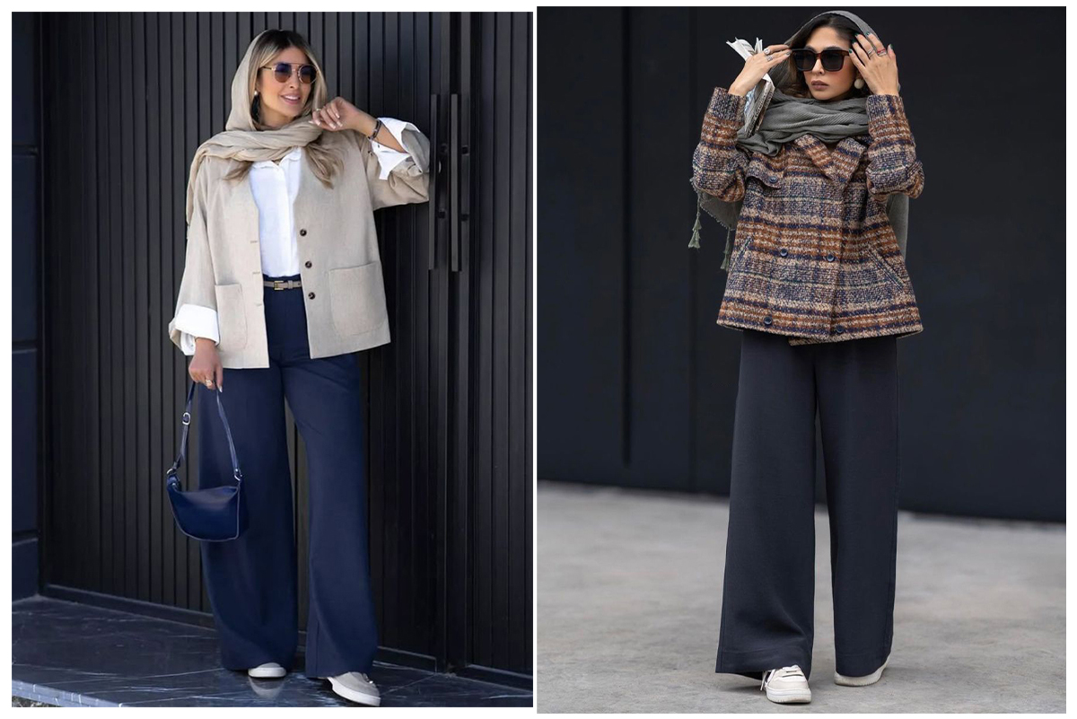 مانتو کتی کوتاه کژوال با شلوار بگ