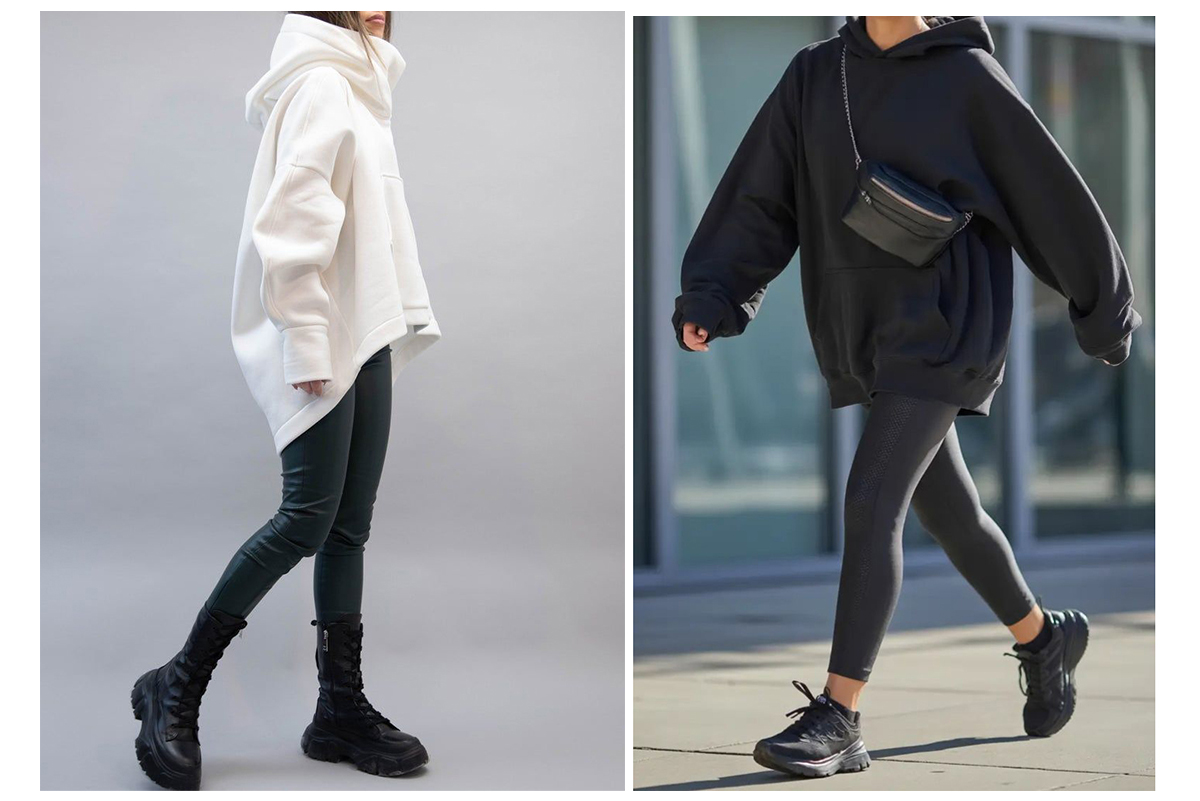 هودی اورسایز با لگ چرم