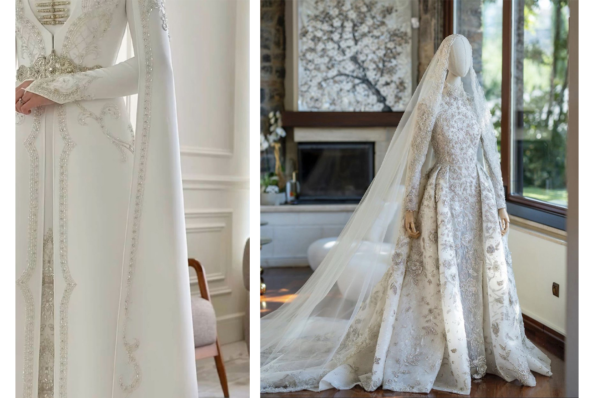 لباس عروس باحجاب با پارچه کار شده