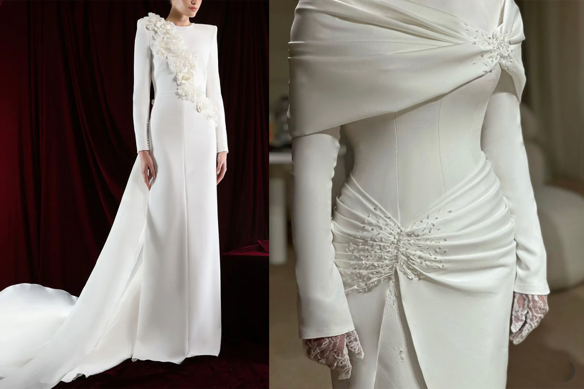 لباس-عروس-پوشیده-و-مینیمال-با-پارچه-کرپ