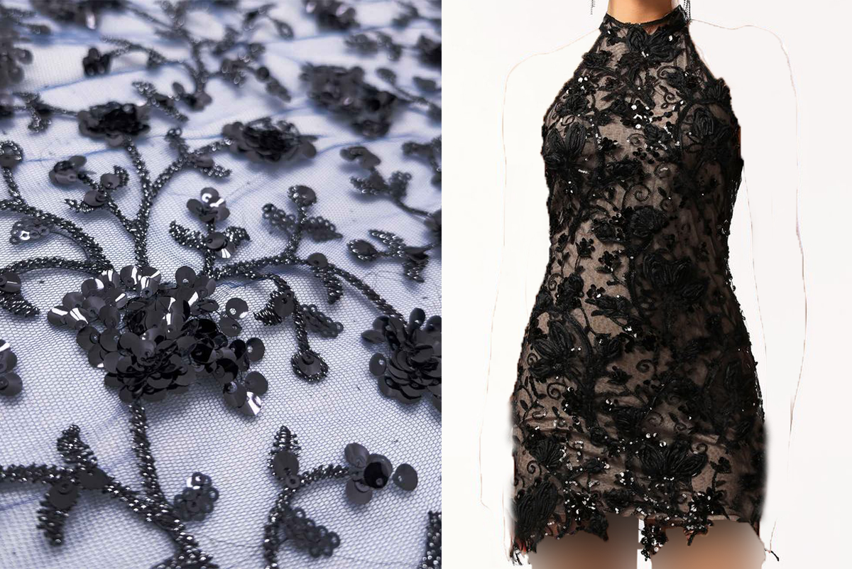 پیراهن-کوتاه-فانتزی-با-پارچه-تور-پولک-دوزی