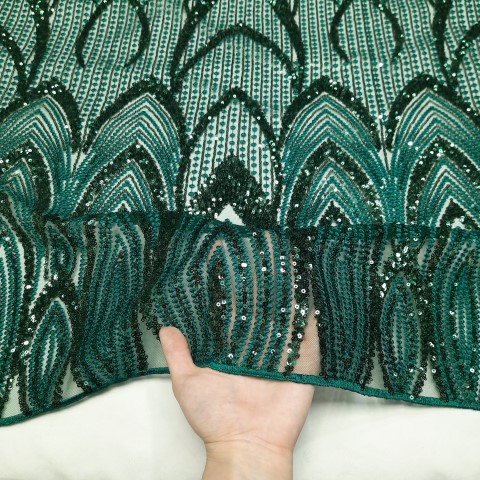 پارچه دانتل کارشده آشیل رنگ سبز 