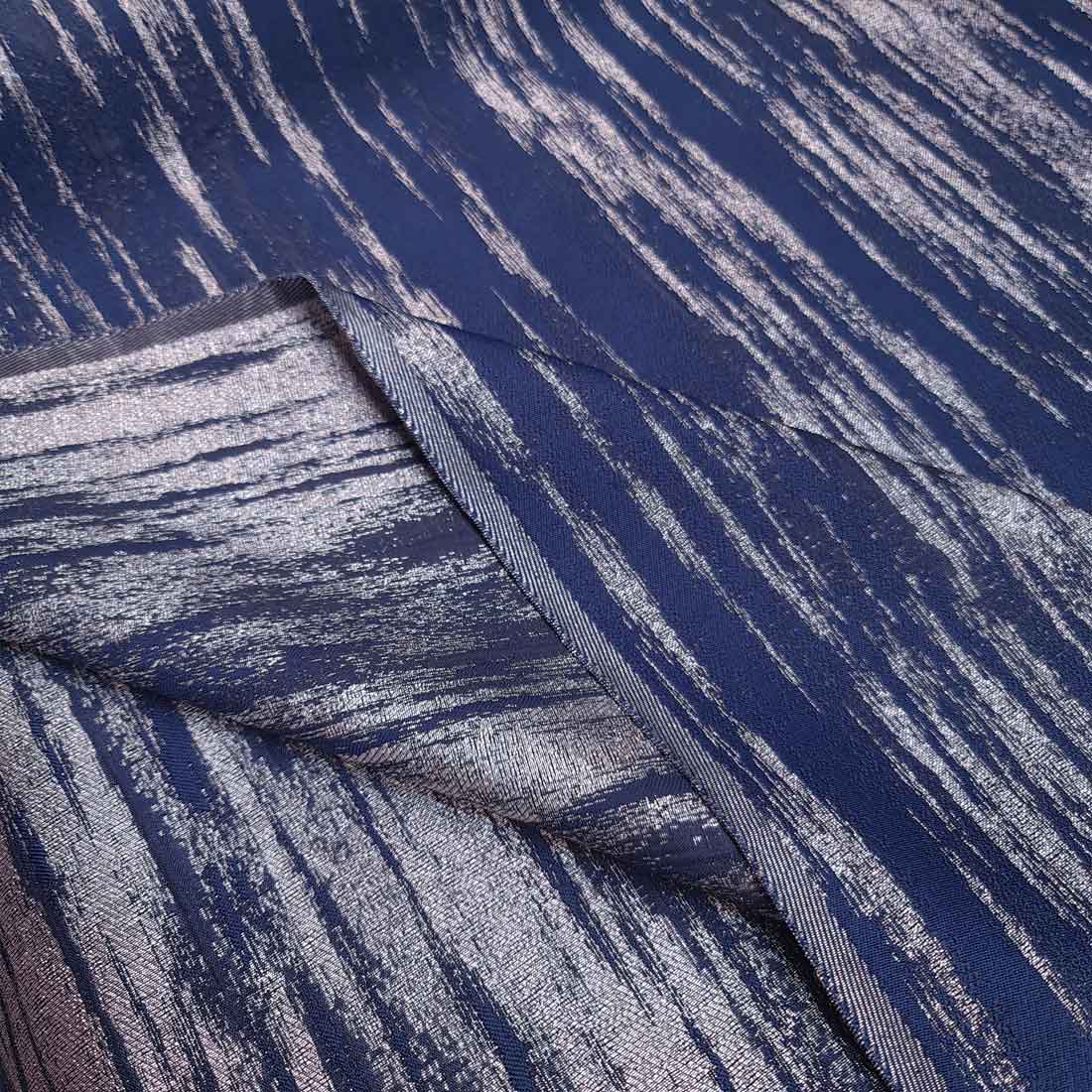 پارچه ژاکارد سیملی ابری رنگ سرمه ای نقره ای 