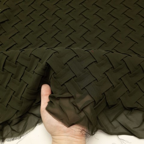 پارچه پنل ژرژت پلیسه حصیری رنگ ارتشی 