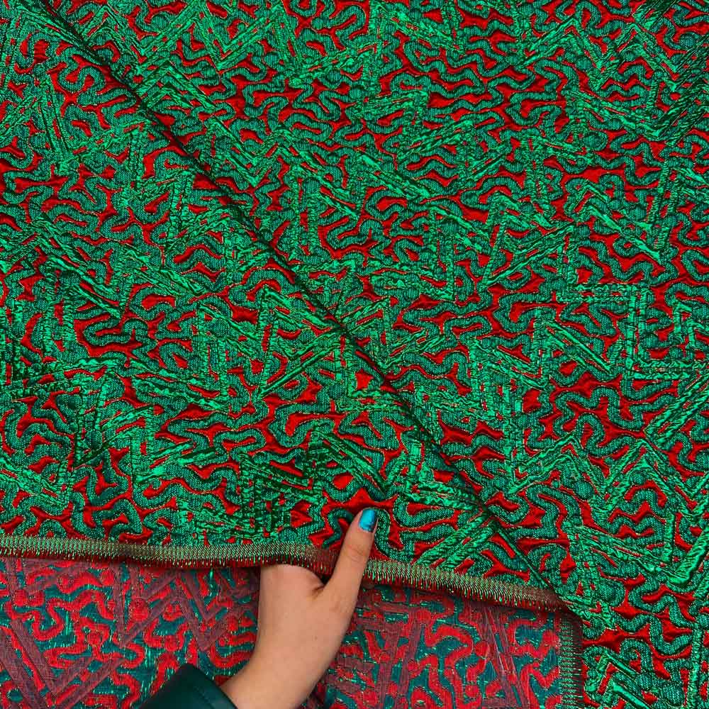 پارچه ژاکارد پفکی ترک لوئیس رنگ قرمز سبز 