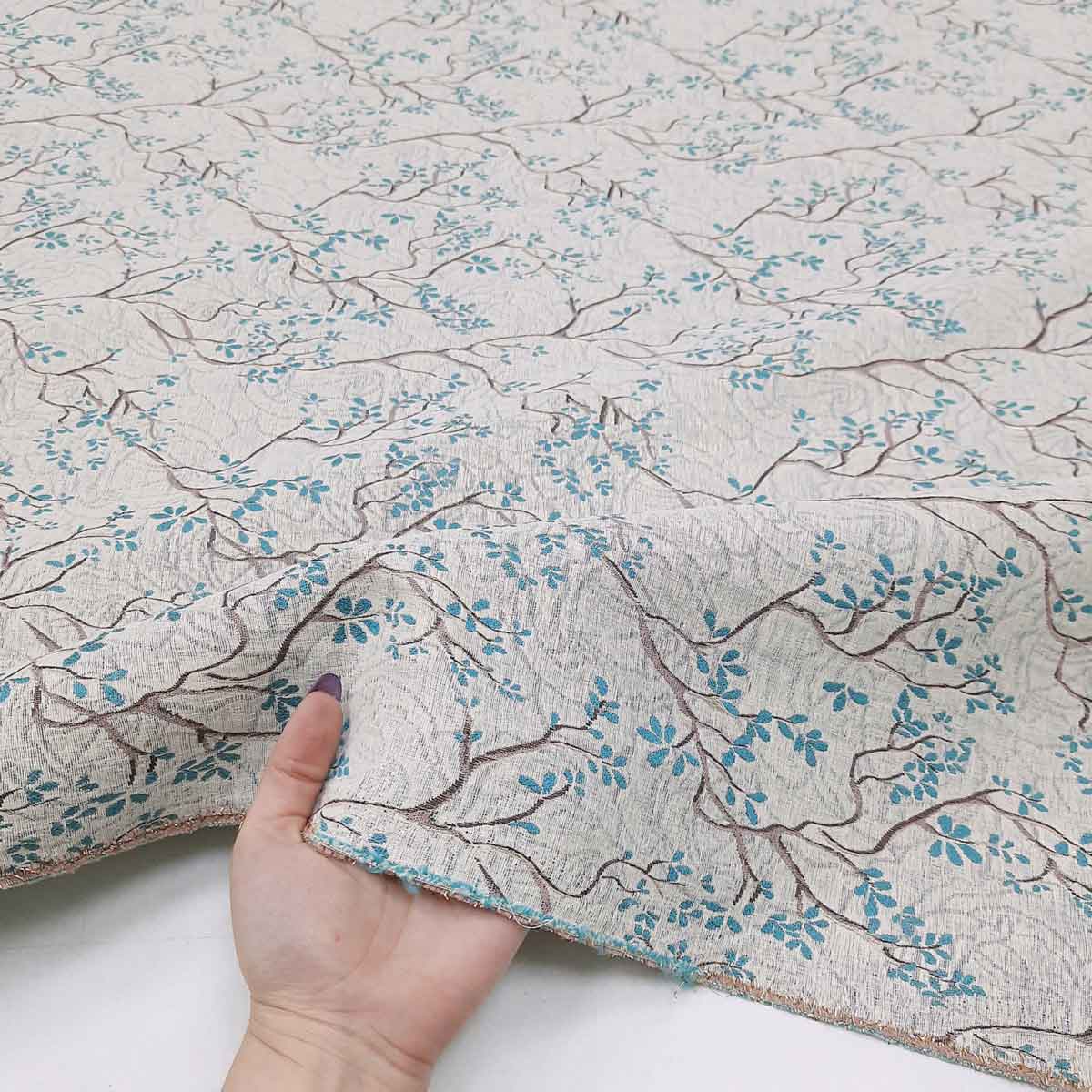پارچه ژاکارد لمه ترک آلیسا رنگ فیروزه ای 