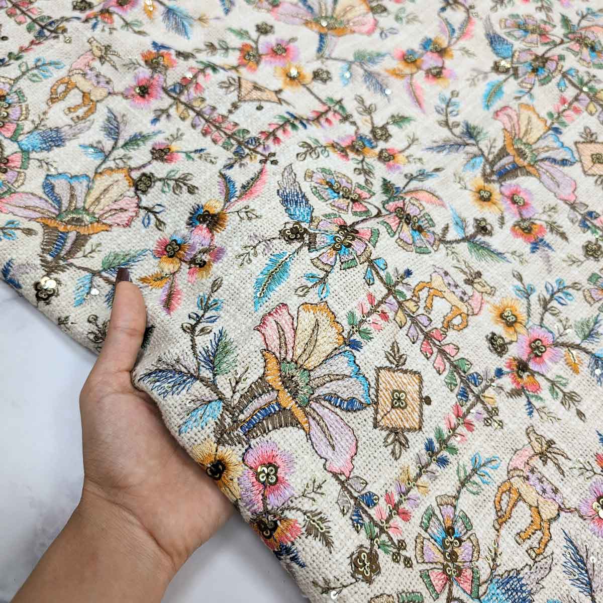 پارچه کنفی سوزن دوزی هندی رنگ 2 