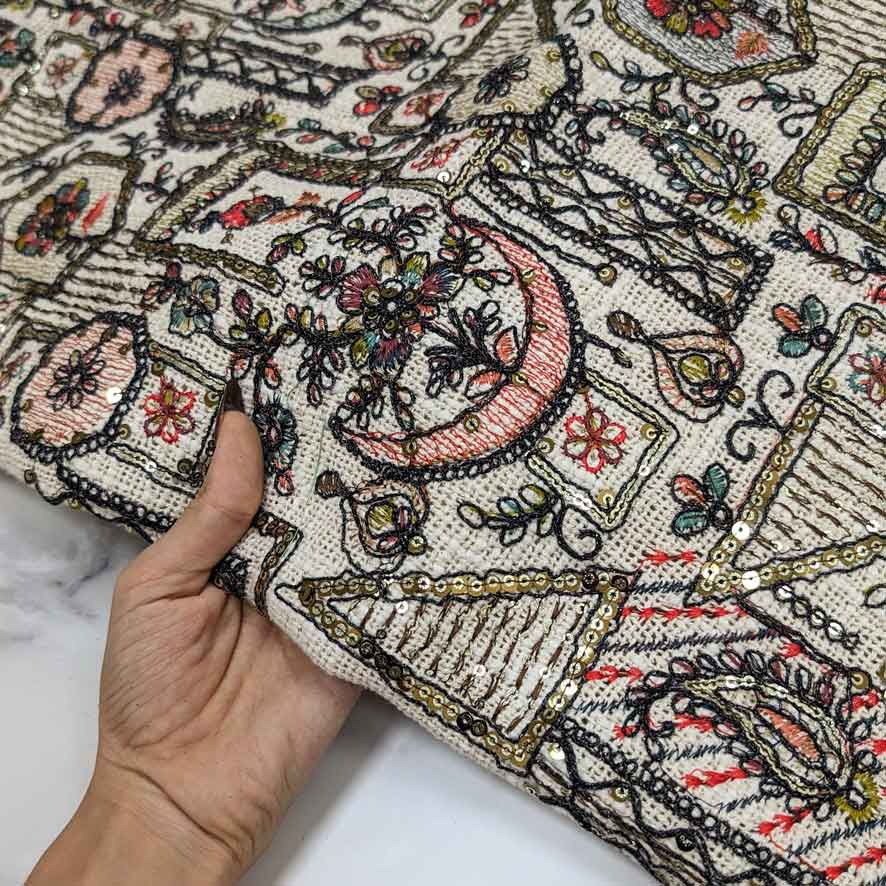 پارچه کنفی سوزن دوزی هندی رنگ 1 