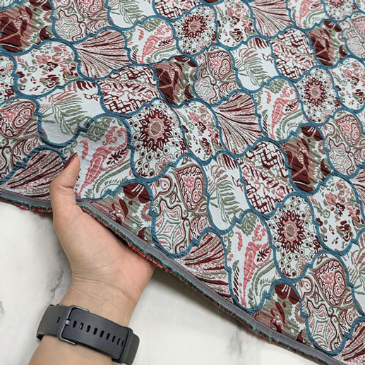 پارچه ژاکارد پنبه نیوکل رنگ زرشکی سبز 