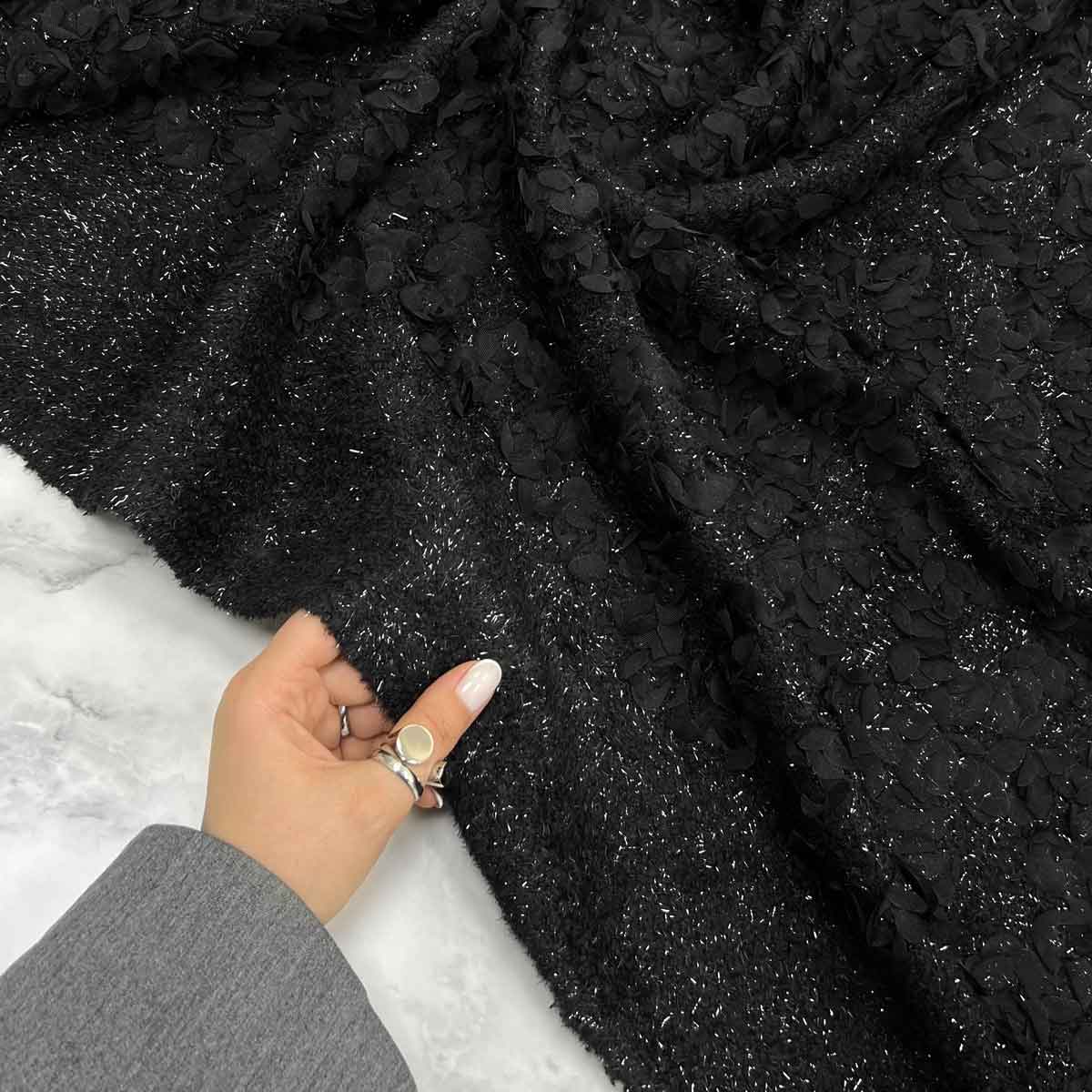 پارچه خز ربان دوزی رنگ 2 مشکی 