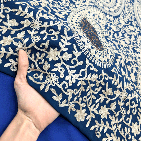 پارچه حریر سوزن دوزی هندی 7 رنگ سرمه ای 