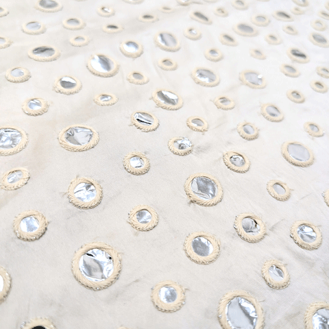 پارچه تافته سوزن دوزی هندی 244 رنگ شیری 