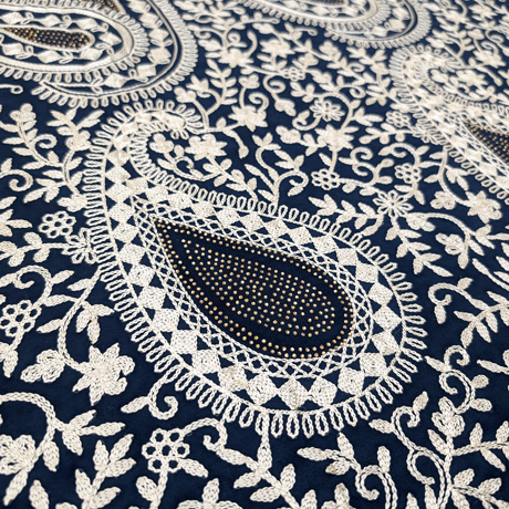 پارچه حریر سوزن دوزی هندی 5 رنگ سرمه ای 