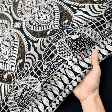 پارچه حریر سوزن دوزی هندی 8 رنگ مشکی 