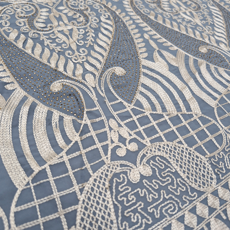 پارچه حریر سوزن دوزی هندی 8 رنگ طوسی آبی 