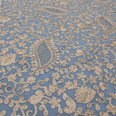 پارچه حریر سوزن دوزی هندی 13 رنگ طوسی آبی 