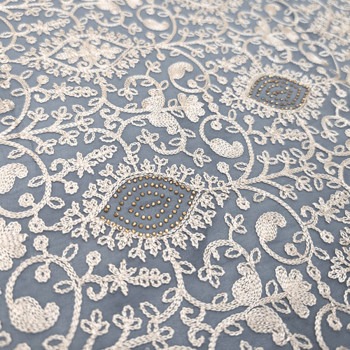 پارچه حریر سوزن دوزی هندی 4 رنگ طوسی 