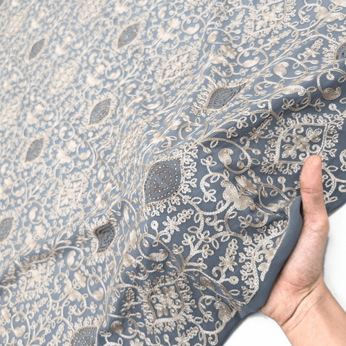 پارچه حریر سوزن دوزی هندی 4 رنگ طوسی 