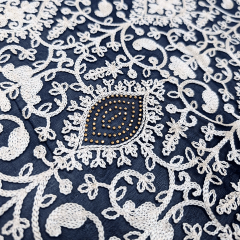 پارچه حریر سوزن دوزی هندی 4 رنگ سرمه ای 