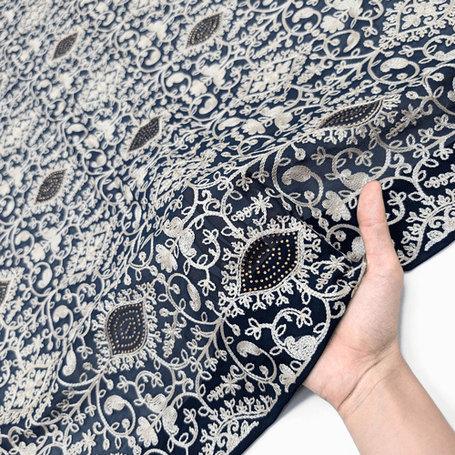 پارچه حریر سوزن دوزی هندی 4 رنگ سرمه ای 