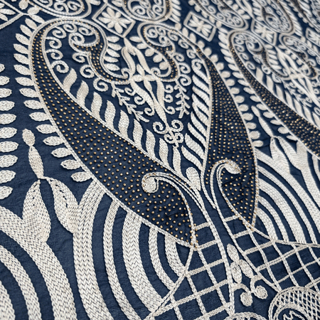 پارچه حریر سوزن دوزی هندی 8 رنگ سرمه ای 