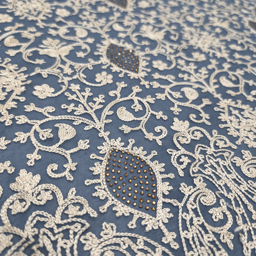 پارچه حریر سوزن دوزی هندی 9 رنگ طوسی آبی 