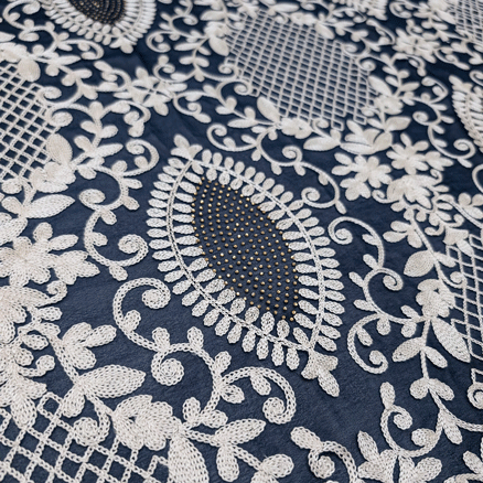 پارچه حریر سوزن دوزی هندی 10 رنگ سرمه ای 