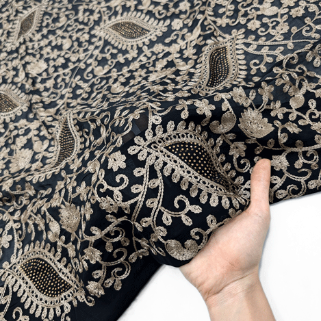 پارچه حریر سوزن دوزی هندی 13 رنگ مشکی 