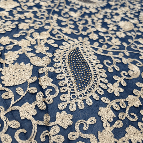 پارچه حریر سوزن دوزی هندی 13 رنگ سرمه ای 