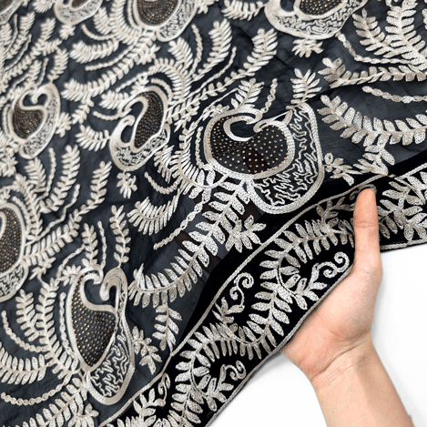 پارچه حریر سوزن دوزی هندی 16 رنگ مشکی 