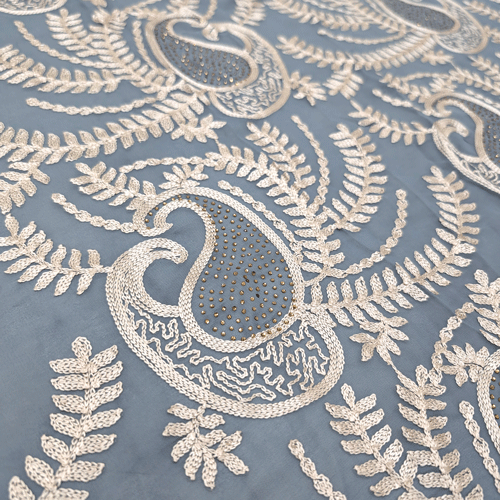 پارچه حریر سوزن دوزی هندی 16 رنگ طوسی آبی 