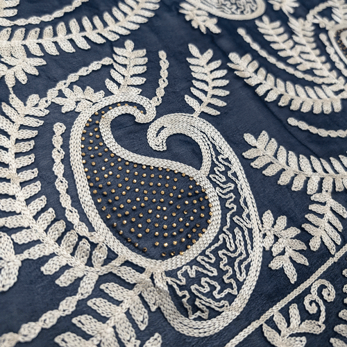 پارچه حریر سوزن دوزی هندی 16 رنگ سرمه ای 