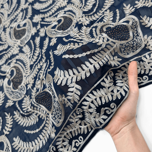 پارچه حریر سوزن دوزی هندی 16 رنگ سرمه ای 