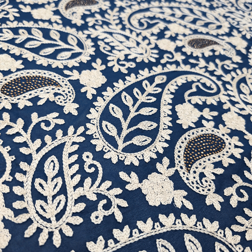 پارچه حریر سوزن دوزی هندی 19 رنگ سرمه ای 