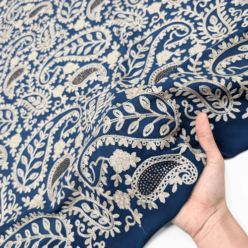 پارچه حریر سوزن دوزی هندی 19 رنگ سرمه ای 