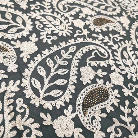 پارچه حریر سوزن دوزی هندی 19 رنگ طوسی 