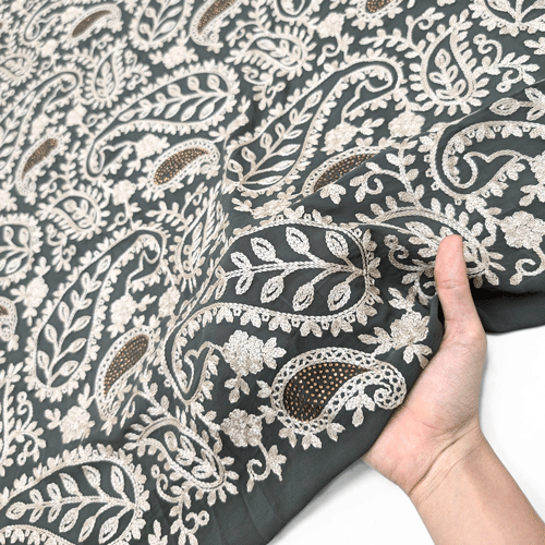 پارچه حریر سوزن دوزی هندی 19 رنگ طوسی 