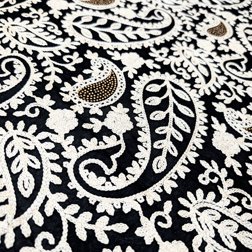 پارچه حریر سوزن دوزی هندی 19 رنگ مشکی 