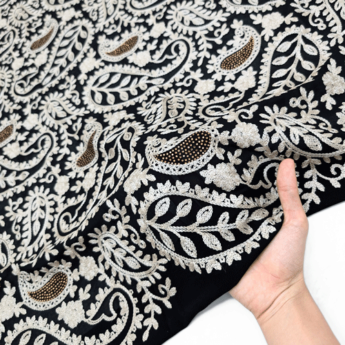 پارچه حریر سوزن دوزی هندی 19 رنگ مشکی 