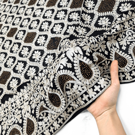 پارچه حریر سوزن دوزی هندی 21 رنگ مشکی 