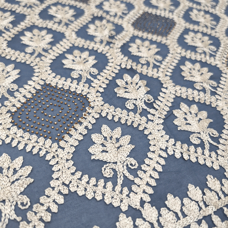 پارچه حریر سوزن دوزی هندی 21 رنگ طوسی آبی 