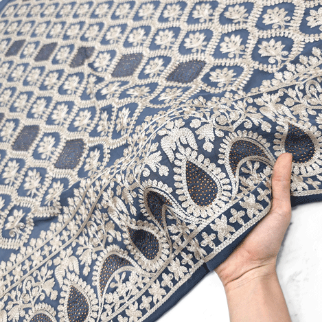 پارچه حریر سوزن دوزی هندی 21 رنگ طوسی آبی 