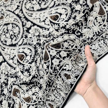 پارچه حریر سوزن دوزی هندی 22 رنگ مشکی 