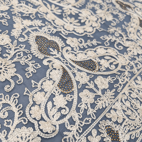 پارچه حریر سوزن دوزی هندی 22 رنگ طوسی آبی 