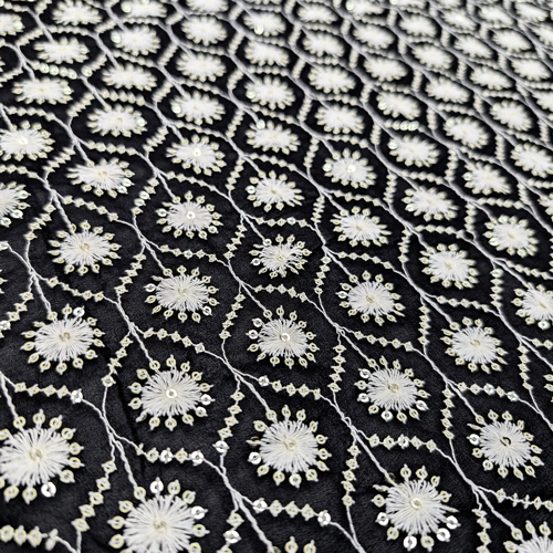 پارچه حریر سوزن دوزی هندی 23 رنگ مشکی 