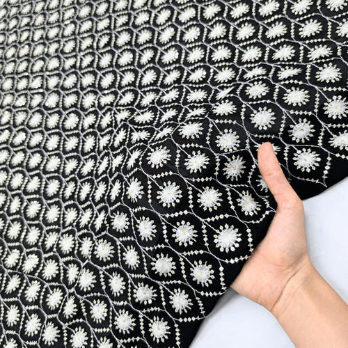 پارچه حریر سوزن دوزی هندی 23 رنگ مشکی 